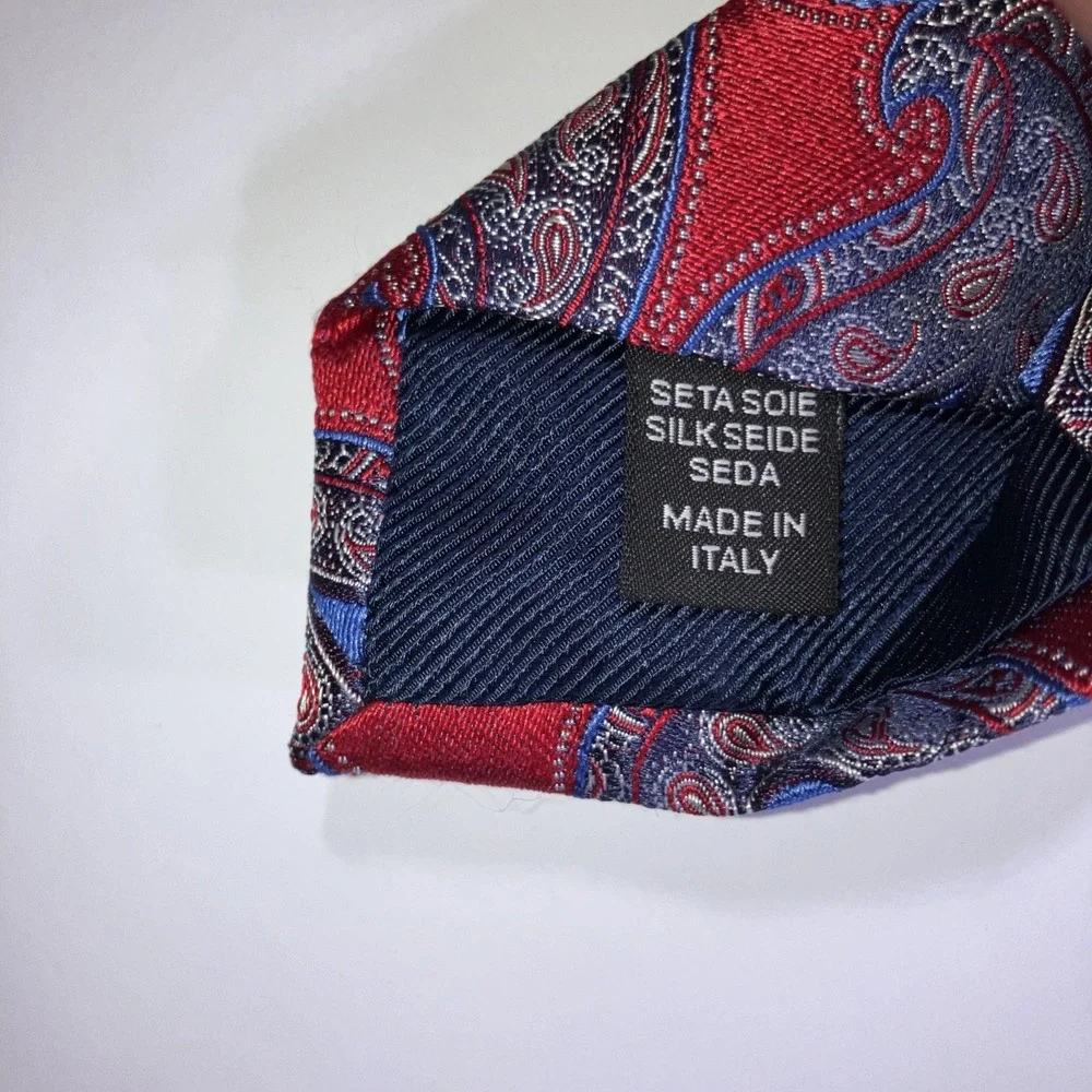 Ermenegildo Zegna Mens Silk Tie Red Blue Paisley Necktie Made in Italy